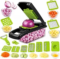 Cortador de Legumes Multifuncional 16 em 1 - Fatiador Ralador com Lâminas em Aço Inox Picador de Frutas e Vegetais com Recipiente para Cozinha Profissional Mandoline Premium- Cesto Removivel