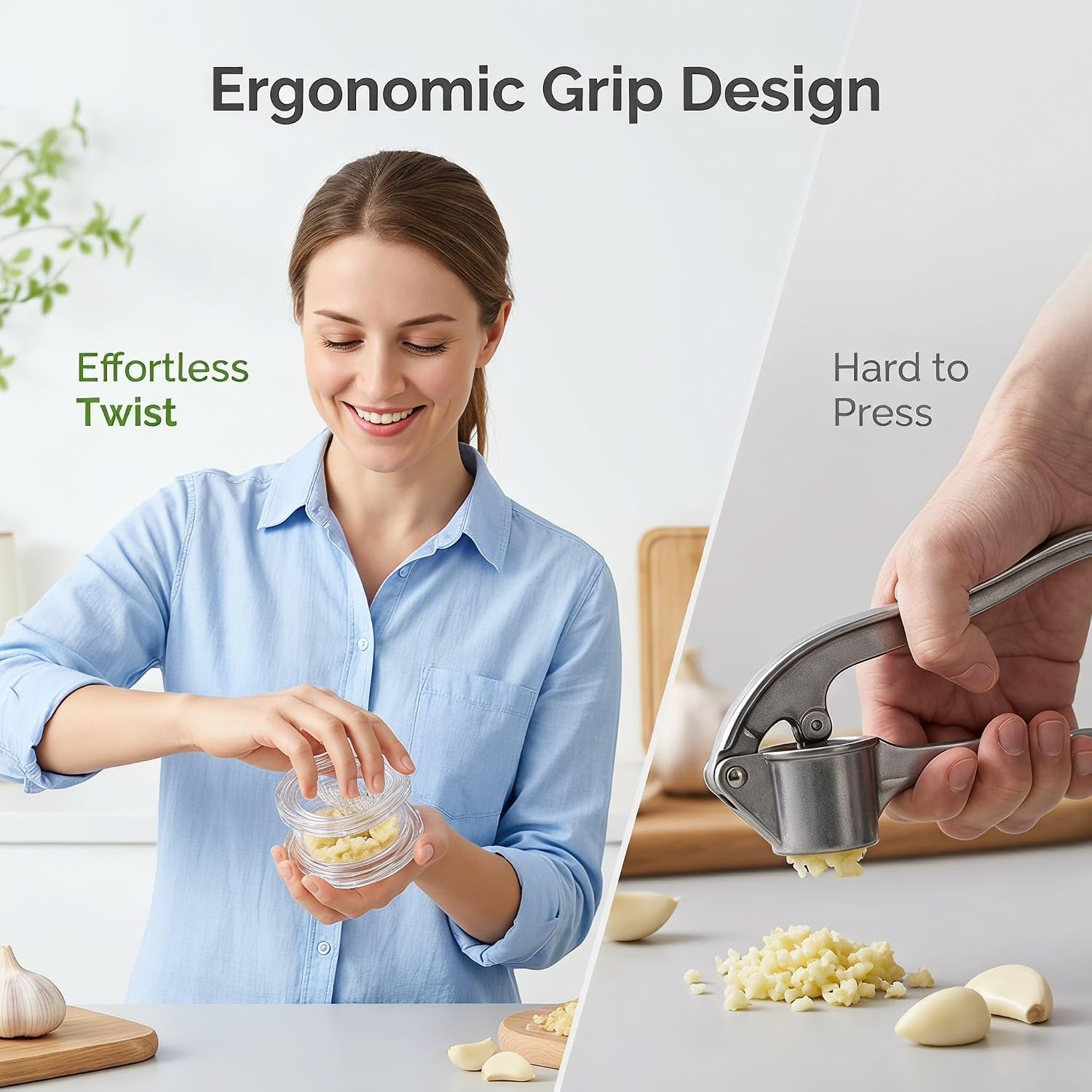 LKYC Garlic Twister 2 Pack, Clear Manual Garlic Mincer and Crusher, Handheld Food Chopper for Garlic, Ginger, Onion, Herbs and Small Nuts