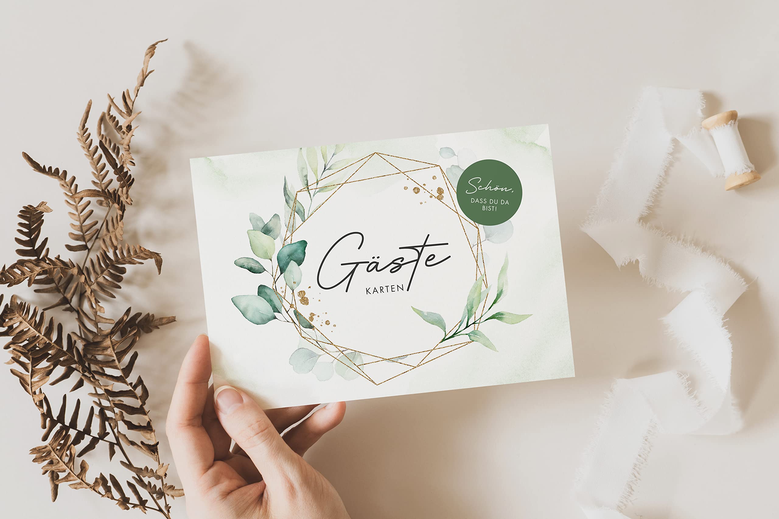 50 Biglietti Per Libro Ospiti Matrimonio | Con Domande | Design Greenery Eucalyptus | Carta Naturale 250g | DIN A5 - 3