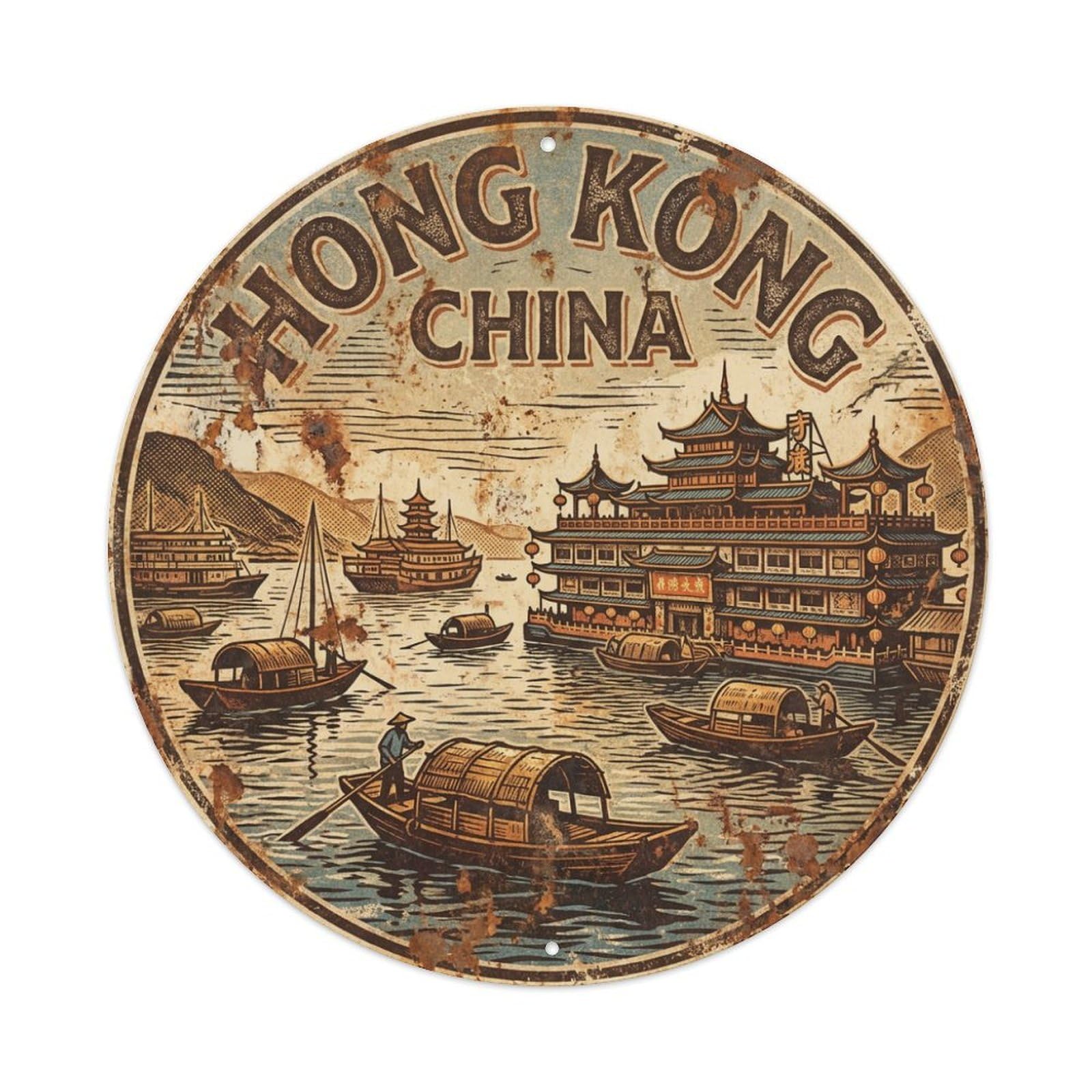 Vintage Travel Hong Kong China Bay Metal Tin Sign