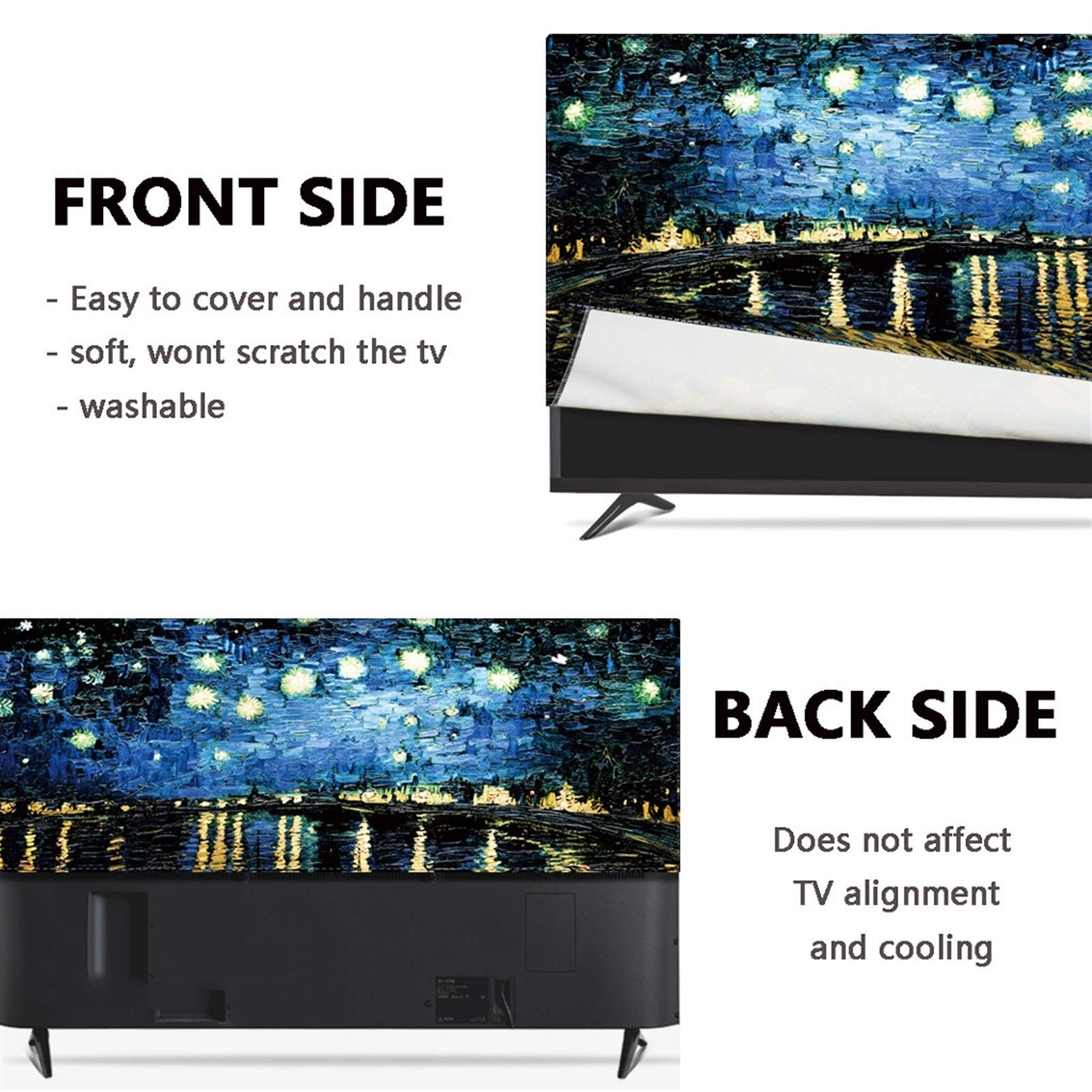NAKAN Universal TV Fabric Cover 22-80 Inch Polyester Fabric Smooth Screen Protector for LCD LED Plasma Television Art Printing Decor for Flat Curved TV (Color : NIGHT, Size: 28 inch NAKAN Universal TV Fabric Cover 22-80 Inch Polyester Fabric Smooth Screen Protector for LCD LED Plasma Television Art Printing Decor for Flat Curved TV (Color : NIGHT, Size: 28 inch