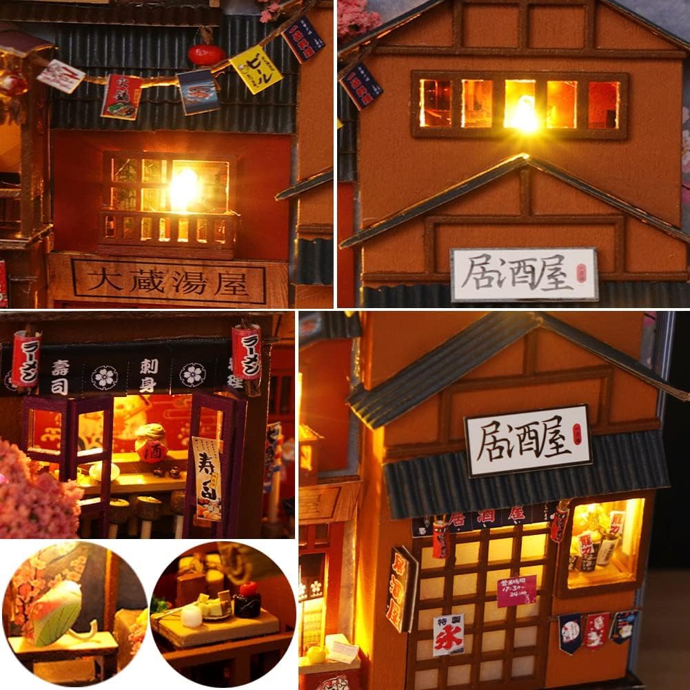 Kit fai da te in miniatura, per casa delle bambole fai da te, libreria, inserto decorativo per vicolo, case in miniatura fai da te, con luce a LED, inserto per mensola e vicolo in miniatura, set da