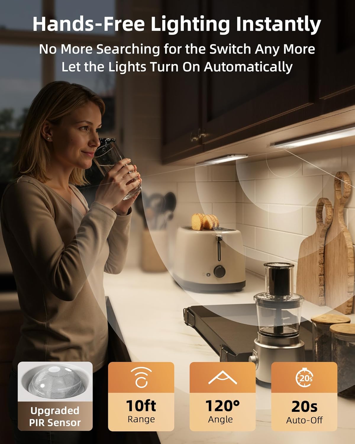 EZVALO 134 LED Under Cabinet Lights, 4000mAh Rechargeable Motion Sensor Light Indoor, Dimmable Magnetic Closet Lights with 3 Color Temps, Wireless Under Counter Lights for Kitchen, Stair (2 Pack)