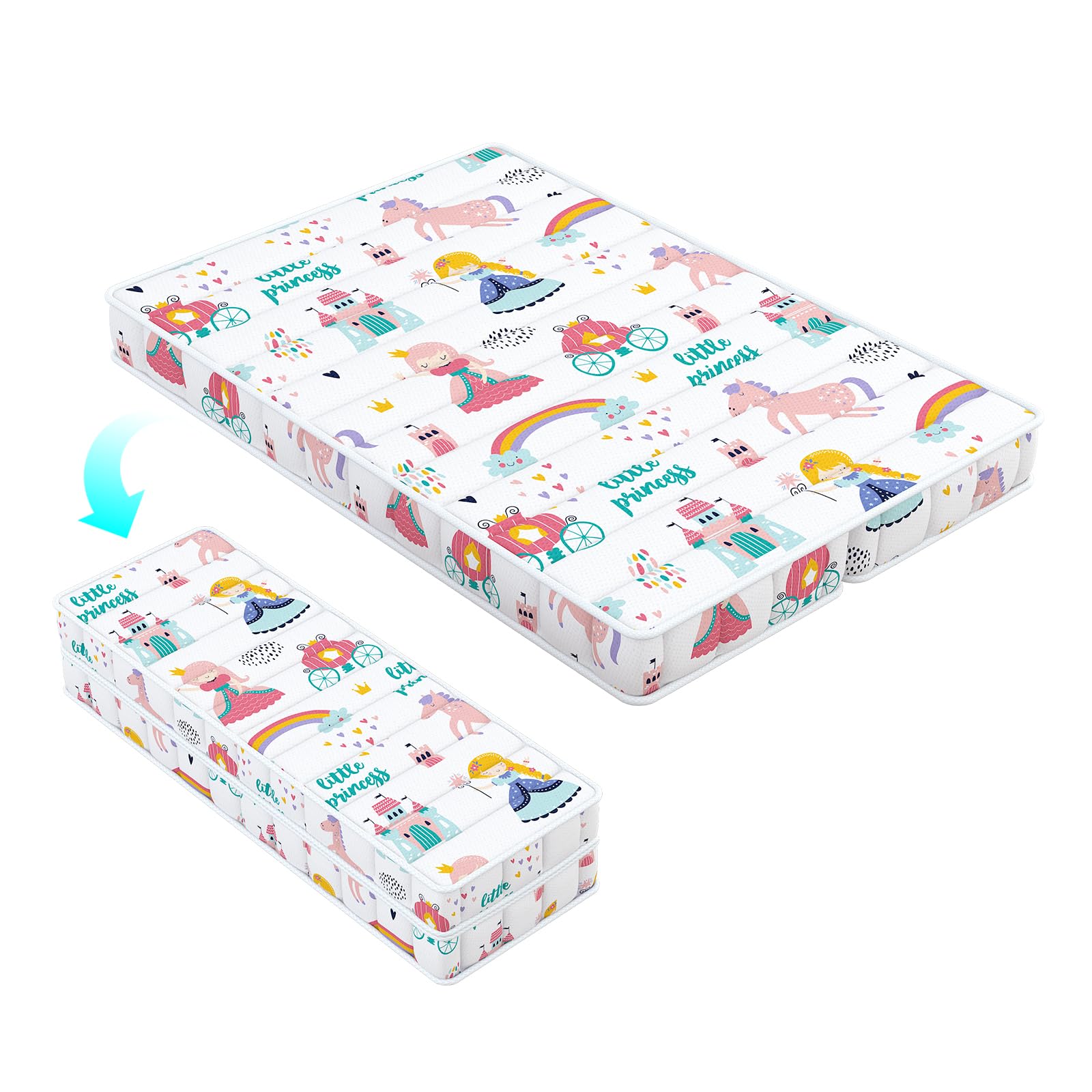 3 Inch Mid-fold 38x26 Mini Crib Mattress, No Gaps Edge Reinforcement High Density Foam, Fits Mini Crib, Odorless and Steady, Certipur-us and Oeko -tex Certified, Princess