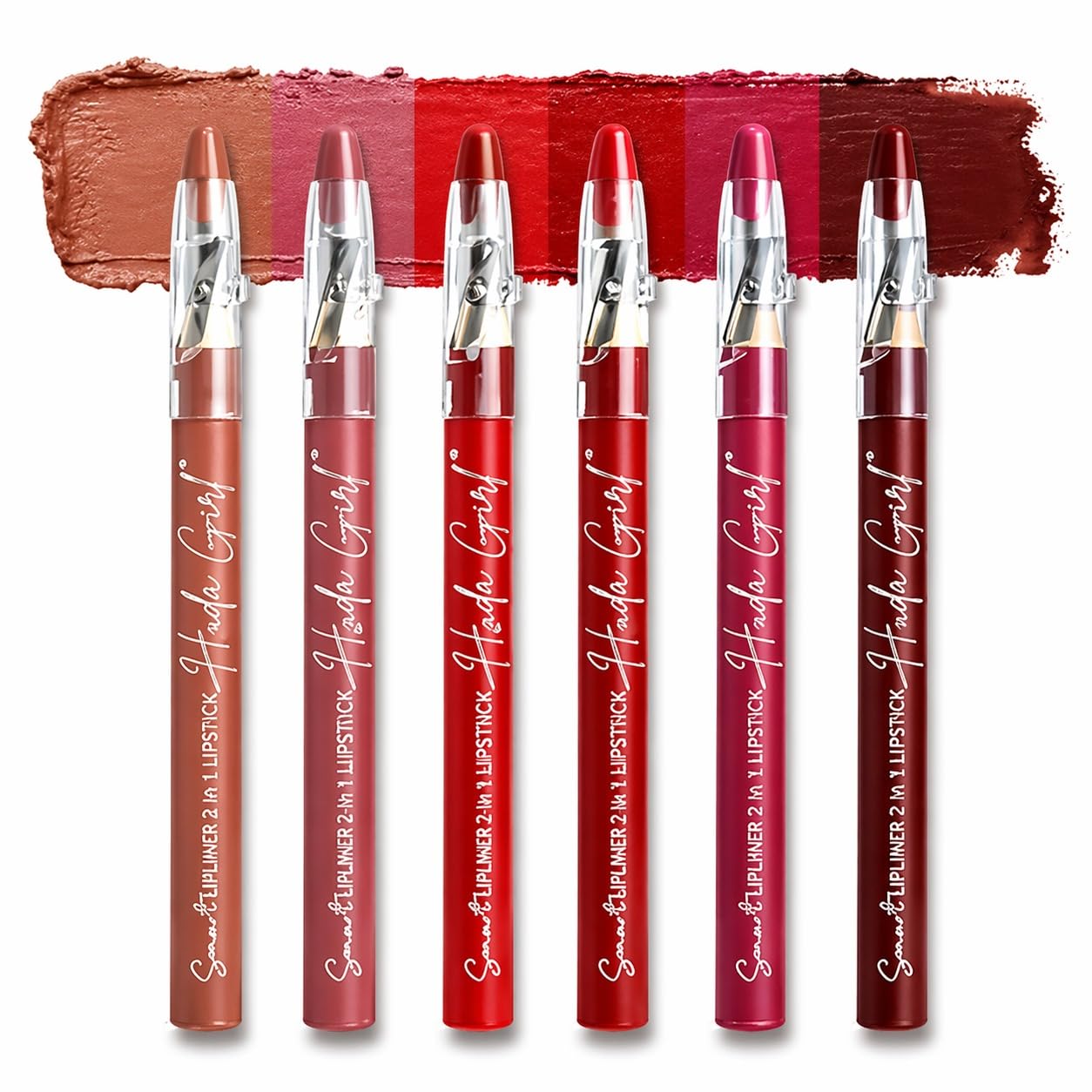 Huda Girl, Lipliner 2 in 1 Lipstick Pencil Set Waterproof Lipliner Pencil Combo with Built-in Sharpener, Velvety Matte Red & Maroon Shades for Daily Wear, Pack of 6-image-2