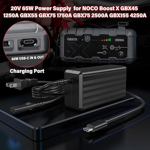 Miniatura 5 de Cargador de arranque USB C de 65 W apto para NOCO Boost X GBX45 Cable de alimentación Adaptador de CA para NOCO Portable Jump Starter 1250A GBX55