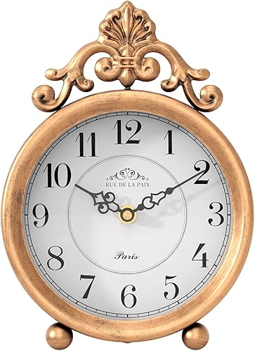 Reloj de mesa dorado vintage, reloj de mesa y repisa, estilo rústico francés, estilo antiguo, para granja, dormitorio, sala de estar, mesita de