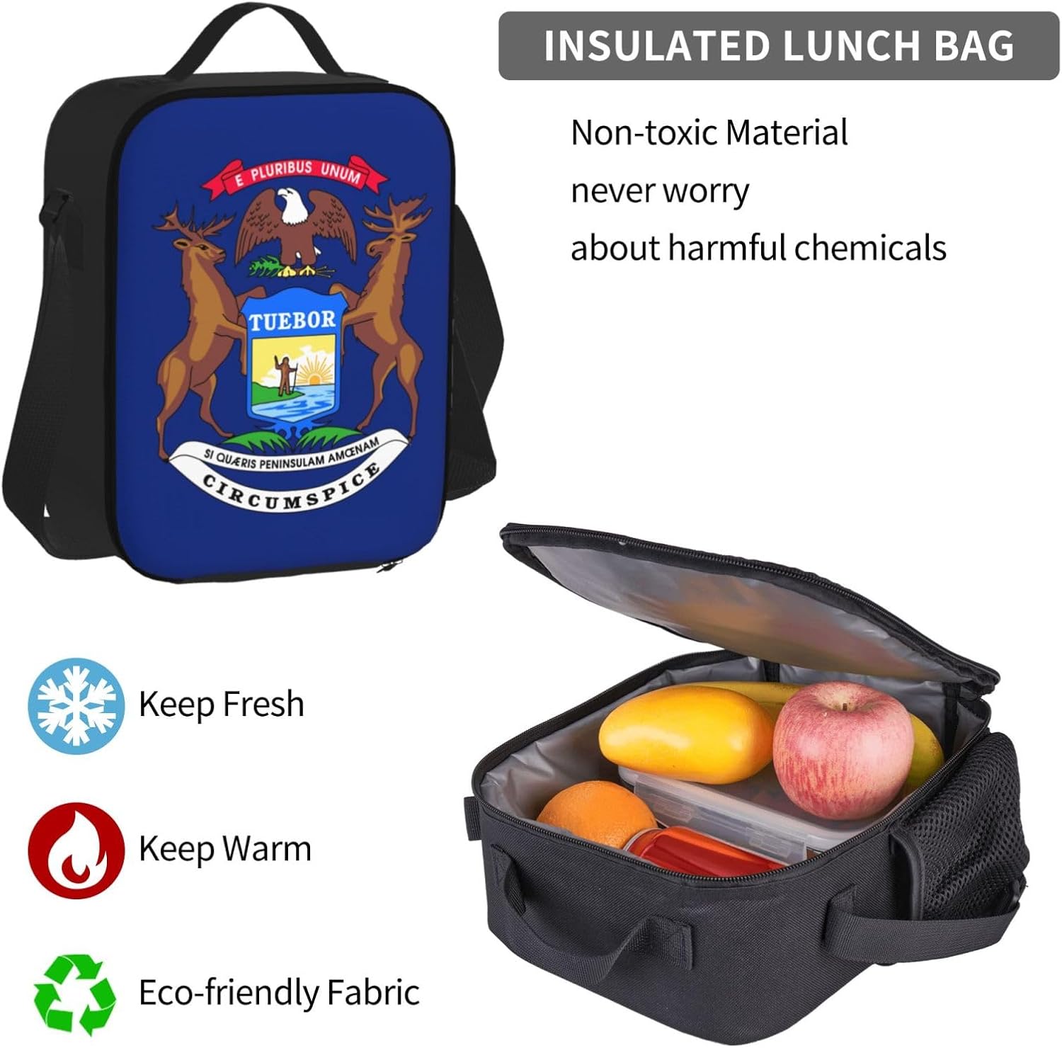 3Pcs Versatile Adjustable Large Capacity Michigan State Flag Print Backpack Lunch Box and Pencil Case