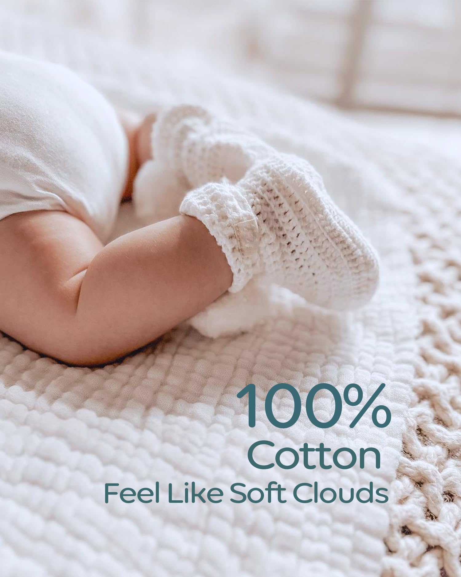 Mom Beebi 4-Pack Muslin Swaddle Blankets - 47x47 Inch Soft Baby Receiving Blankets (Cream) - View #4