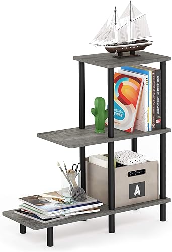 Furinno Turn-N-Tube - Mesa auxiliar alta de sofá de 3 niveles, roble francés gris/negro Roble Francés/Negro,Espresso /