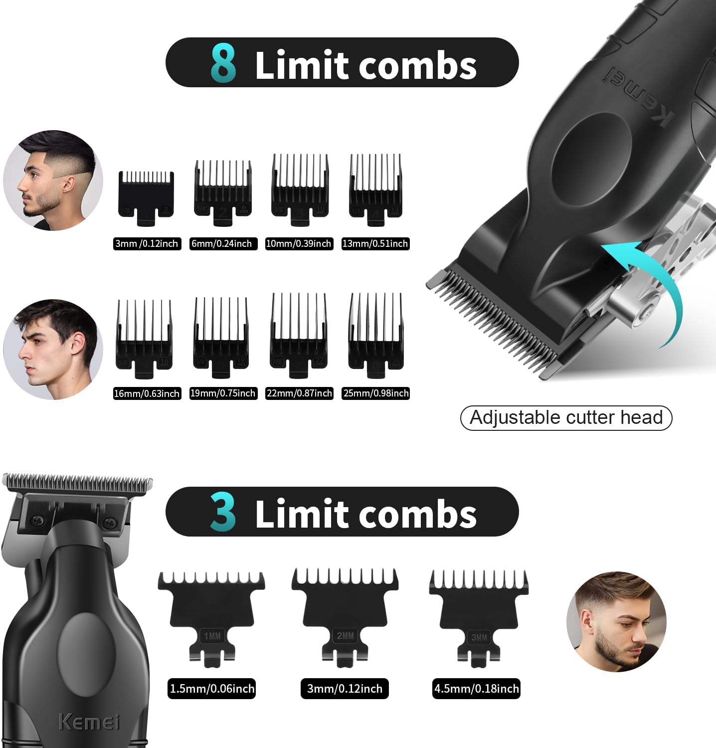 KEMEI Hair Clipper and Trimmer Set Professional Cordless Hair Clipper for Men Electric Beard Trimmers Barber Hair Cuttings Kit, T Blade Trimmers for Men