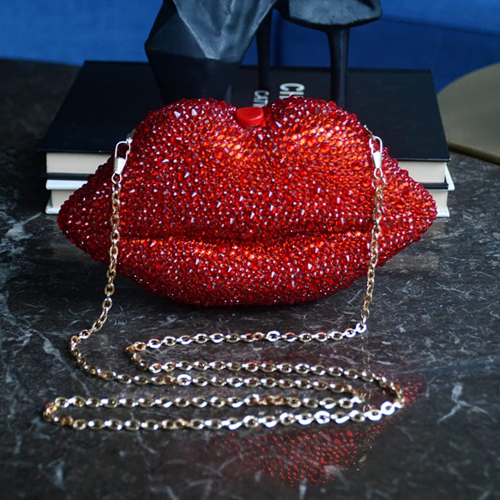 Women Leather Lips-shaped Evening Clutch Purses Crossbody Bags Banquet Handbag Rubber Drill, As Pic Shows