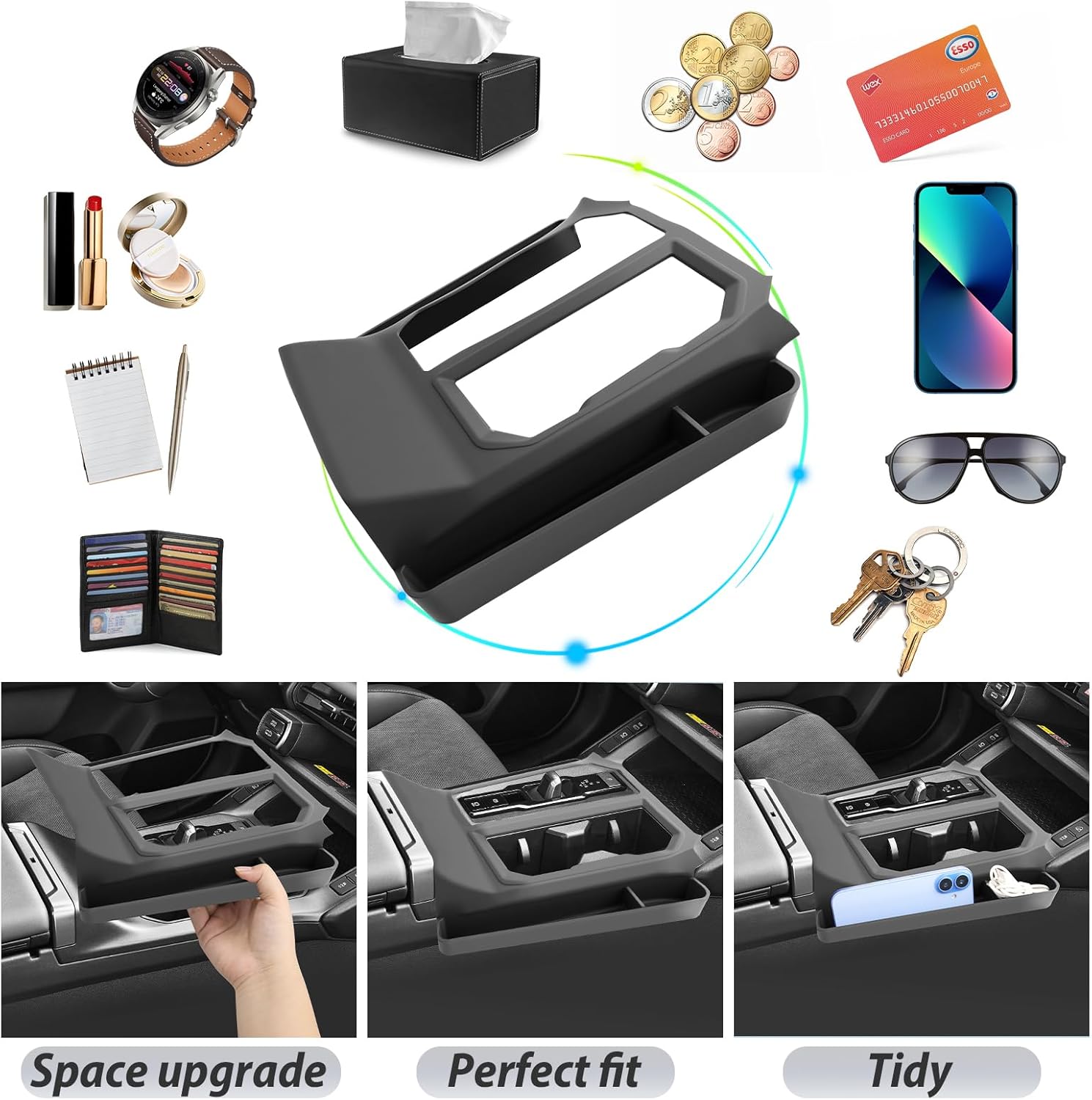 SKTU for 2026 Toyota RAV4 Gear Shift Panel for 2026+ Toyota RAV4 (LE/SE/XLE Premium/Woodland/XSE/Limited) Center Console Organizer 2026 RAV4 Accessories Rubber Passenger Side Storage Box Durable