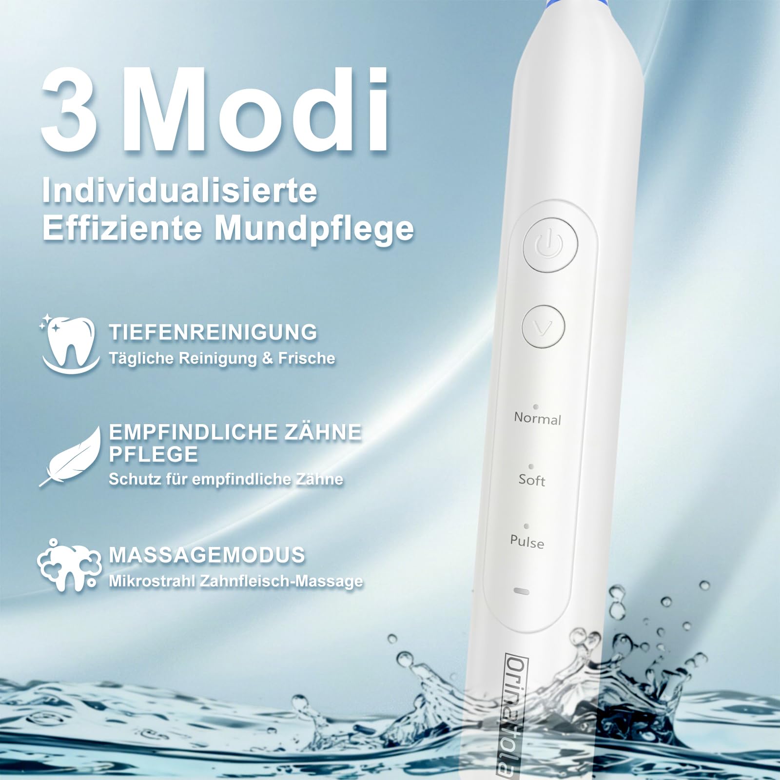 Brosse à dents électrique, rotative, pour adulte, avec 8 têtes de brosse (3 modes), puissance rechargeable et minuterie intelligente de 2 min, blanche