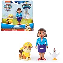 Paw Patrol, Set personaggi di Rubble e sindaco Goodway e Chickaletta, giocattoli per bambini e bambine da 3 anni in su