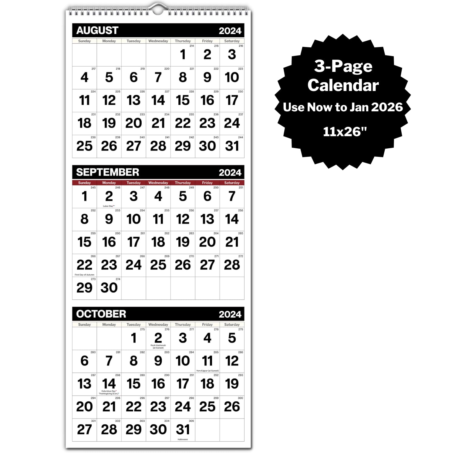 amazon-com-dunwell-three-month-view-calendar-2024-2025-black-september-2024-to-december-2025-3-month-wall-calendar-2024-2025-vertical-11x26-3-panel-calendar-ships-folded-office-products