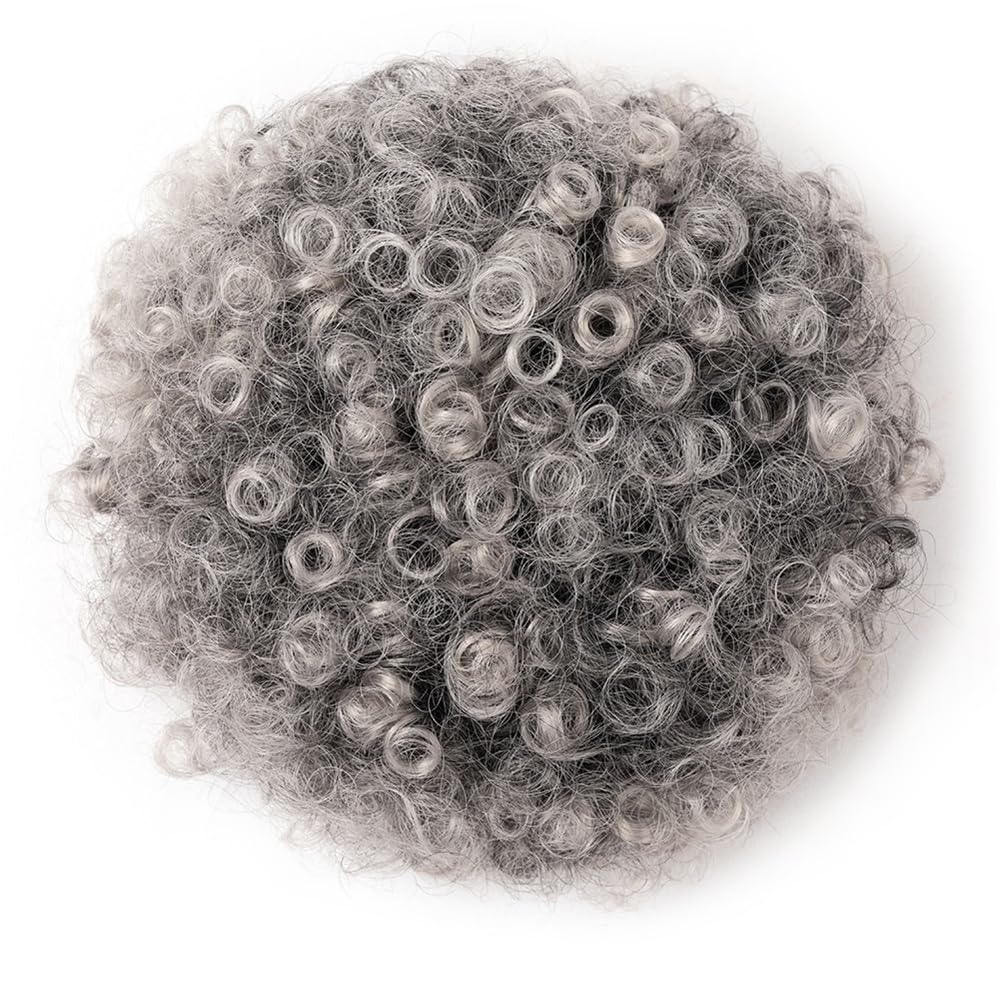Postizo Coletero Extensión de moño con Cola Caballo cordón Afro, sintética, Corta y rizada Moño Postizo de Pelo(Silver)