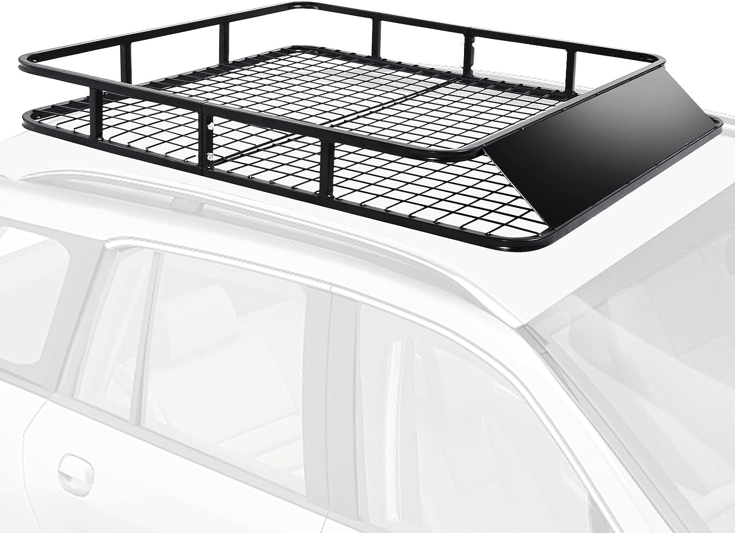 GYMAX Barras de Techo con Cortavientos, Portaequipajes de Metal, Resistentes a la Intemperie hasta 75 kg, Cesta de Equipaje para SUV y Camiones, 122,5 x 102 x 15 cm