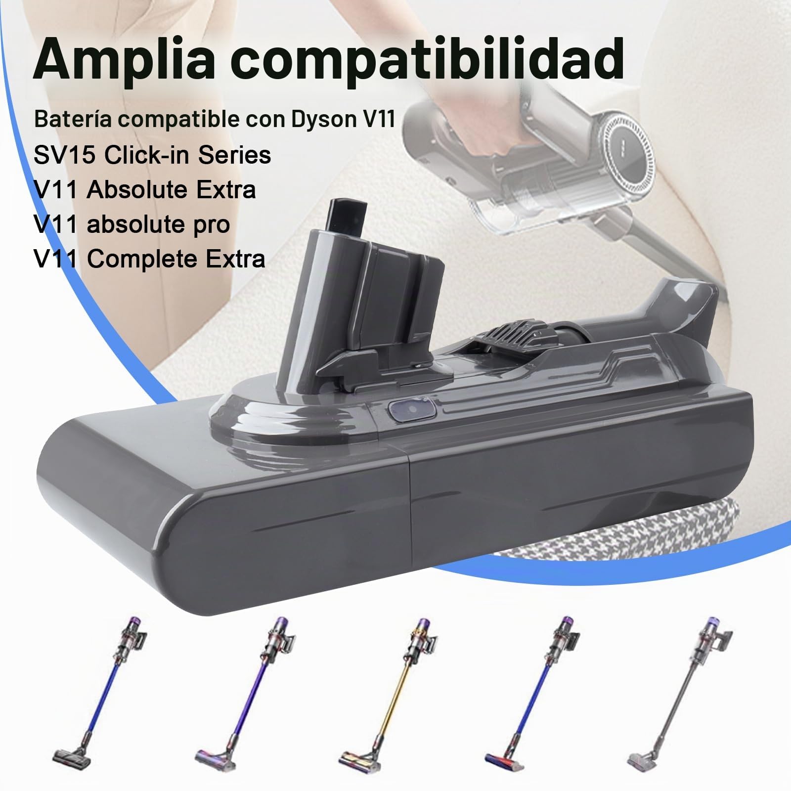 V11 SV15 Batería Estilo Clic 25,2 V 3900 mAh Reemplazo para Dyson Compatible con V11 Torque Drive/Extra/Outsize/Absolute/Complete, SV16, SV18, SV15 y Aspiradoras Modelos 970425-01 970938-01