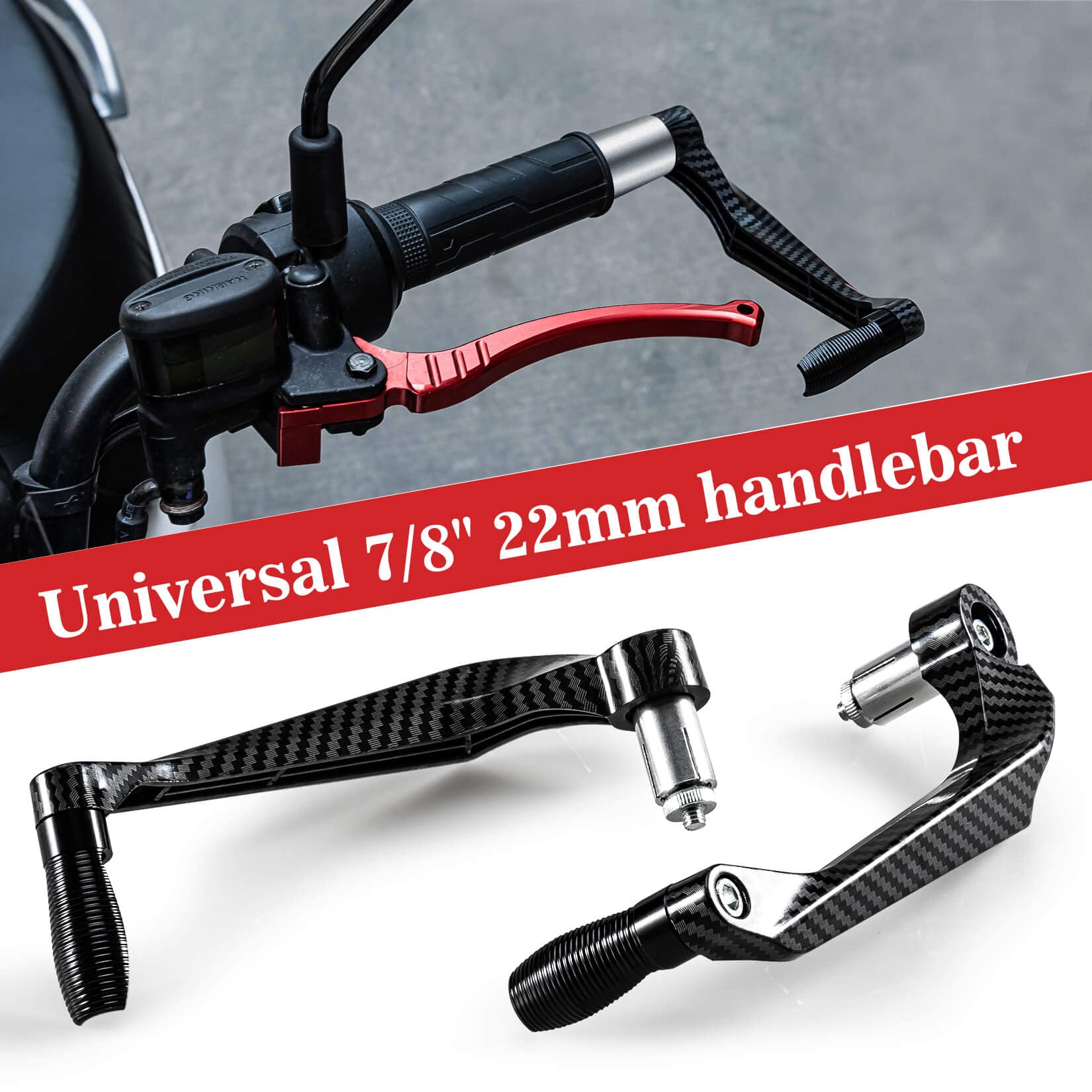 PSLER Protector de Palanca de Embrague de Freno de Manillar de Motocicleta Manillar Universal de 7/8" de 22 mm, Protector de Mano Accesorios para Motos (Negro, Fibra de Carbon)