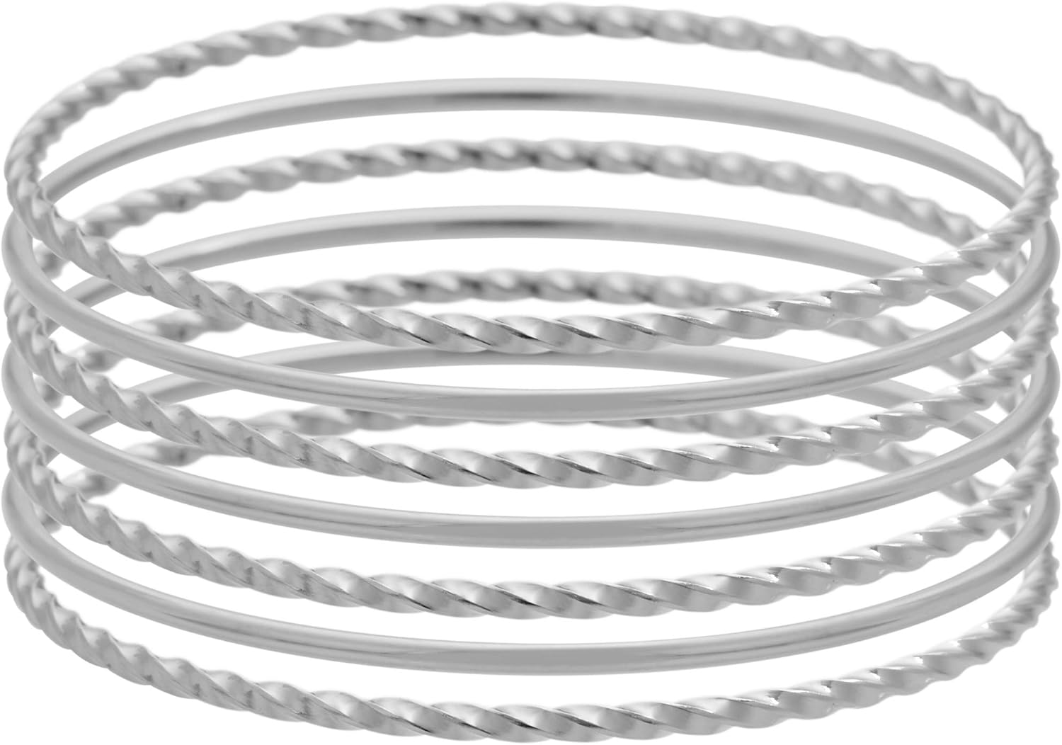 Edforce Stainless Steel Women's Twisted Thin Round Stackable Bangle Bracelet, Set of 7