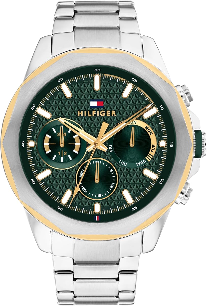 Men's Multifunction Quartz Watch, Stainless Steel Bracelet, Water Resistant 5 ATM, Urban Stylish Timepiece, Gift for Him, 46mm