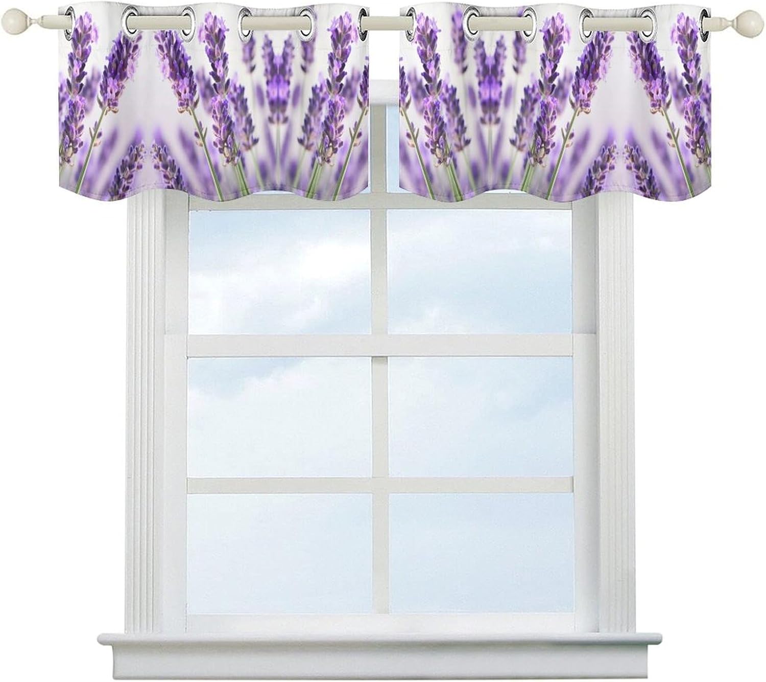 Lavender Flower Printed Short Window Curtains, Grommet Small Valance, Decorative Short Curtains Suitable for Window Sills in Bedrooms, Living Rooms, Kitchens, Etc