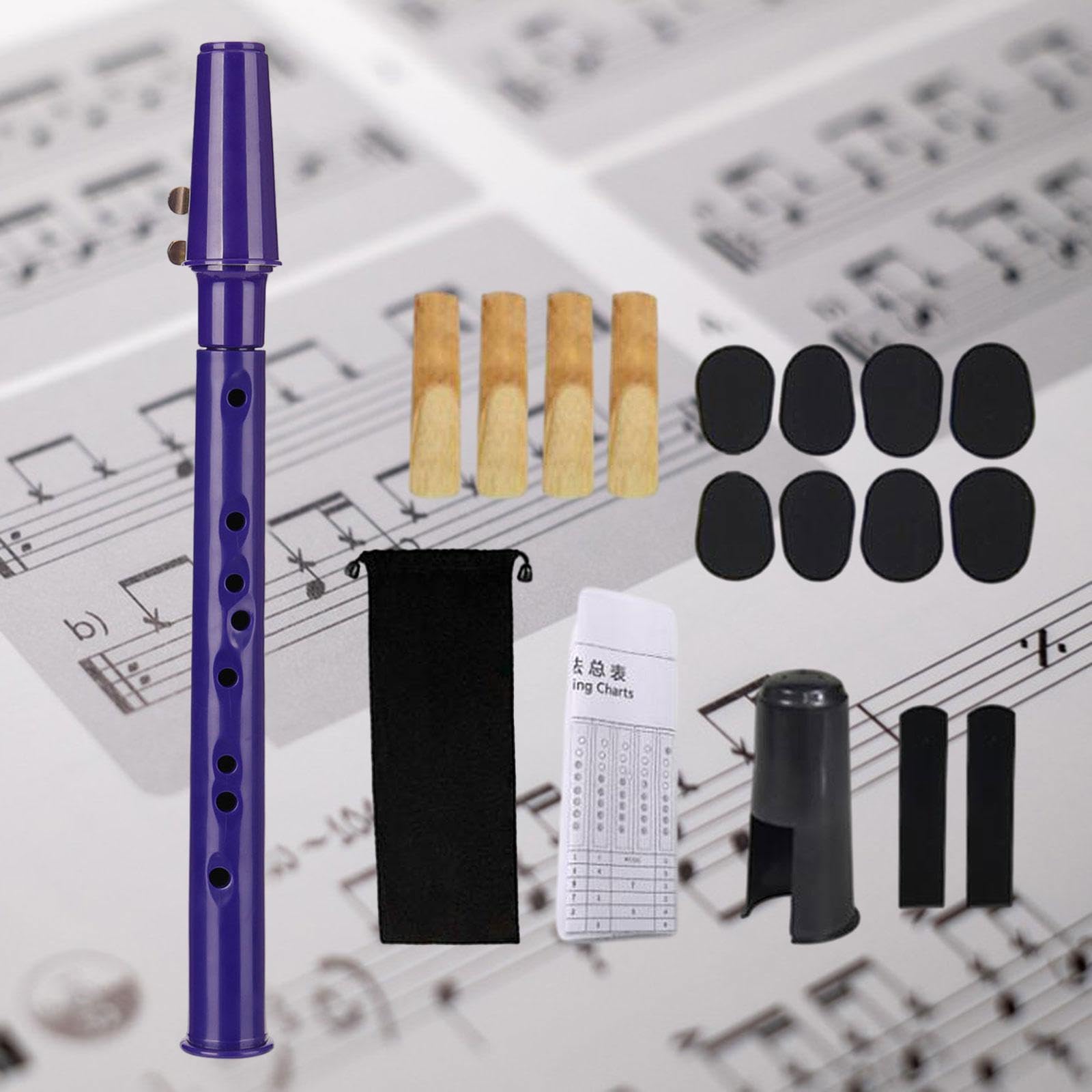 Saxofón de Bolsillo con, Cañas, Bolsa de Transporte, Tabla de Digitación, Excelente Sonido, Mini Saxofón, Instrumento de Viento de Madera Par, Violeta Azul