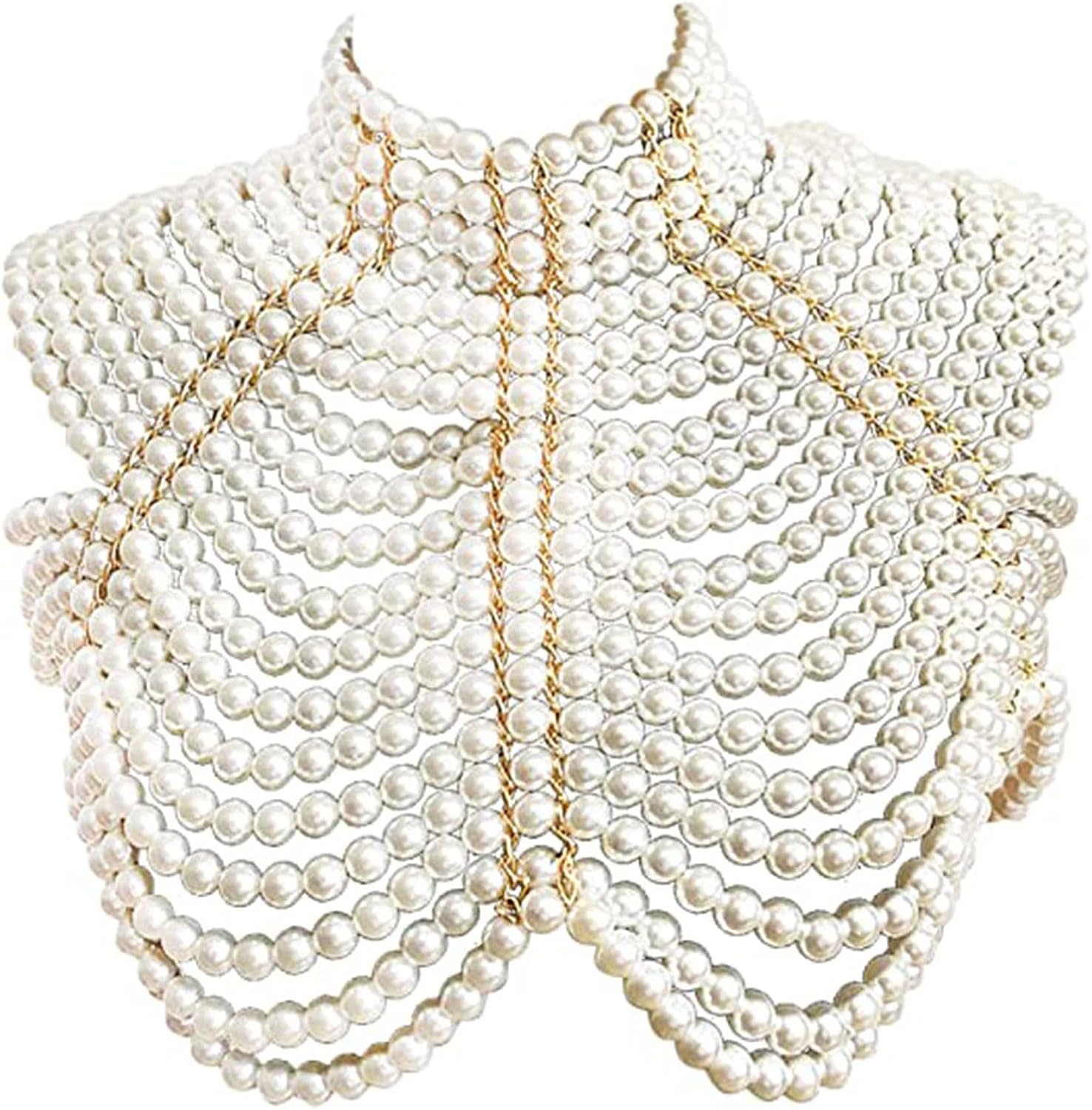 Pearl Beaded Body Chain Necklace for Women Adjustable Tassel Pearl Bra Shoulder Jewelry Body Chain for Party Wedding Show Banquet Cosplay Dress Accessories,White