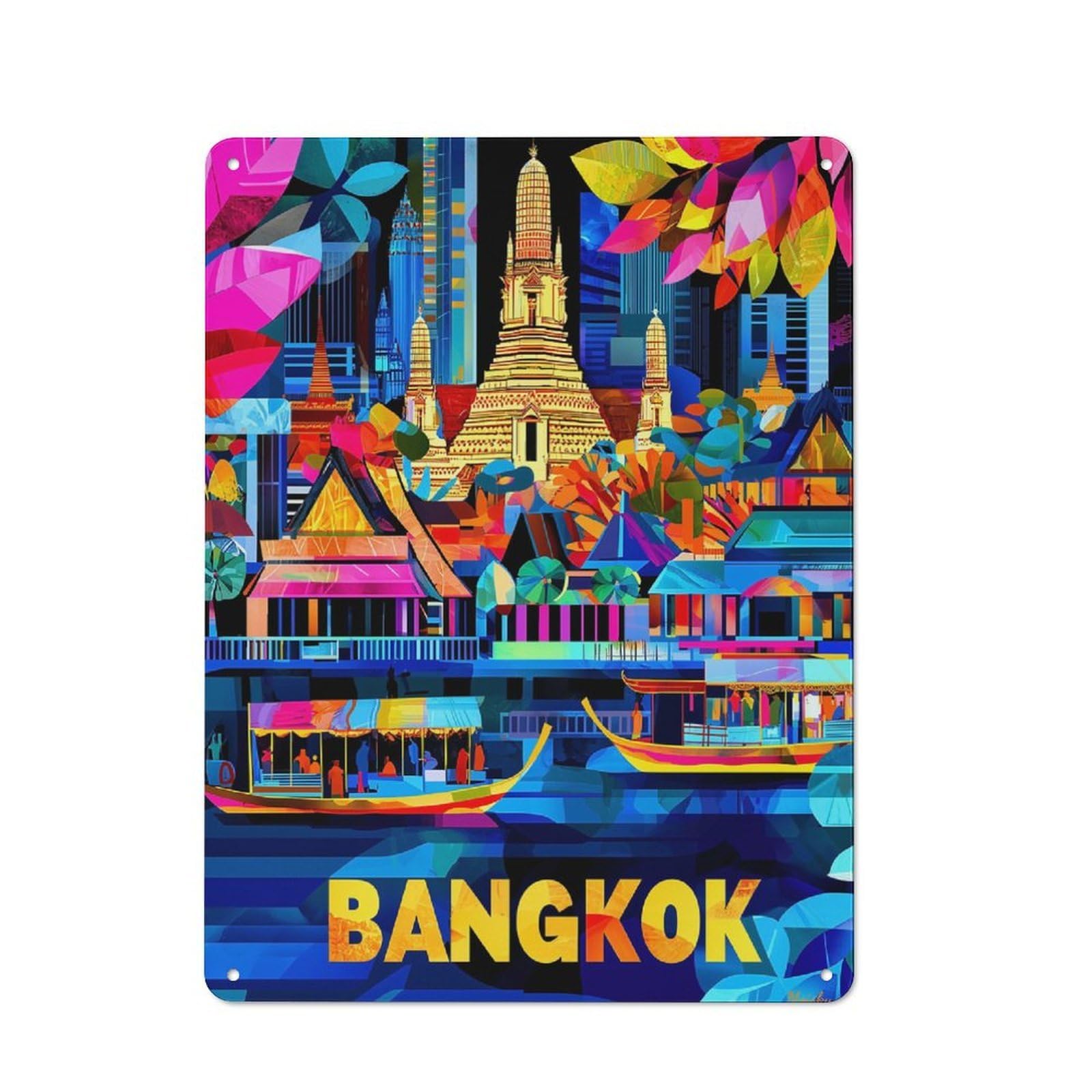 Junmoney Colorful Bangkok Cityscape Vibrant Skyline Tin Sign 40X30cm For Café Or Home Bar, Retro Wall Decor, For Garage, Workshop And Man Cave Decoration