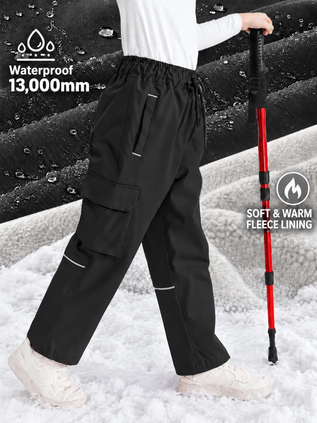 QBK Toddler to Youth Kids Waterproof Snow Pants, Fleece Lined Ski Pants