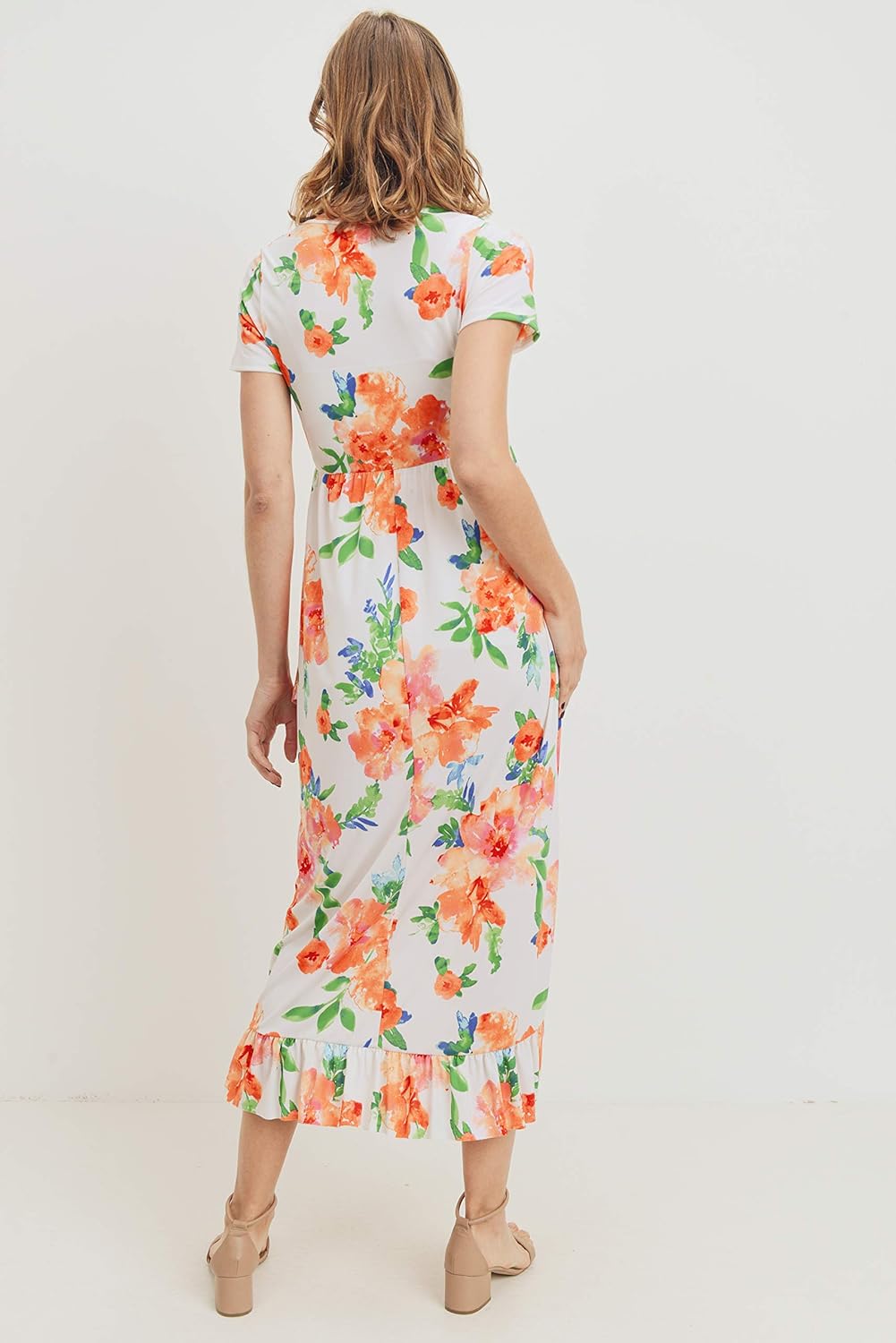 LaClef Women's Maternity Ruffle Midi Dress