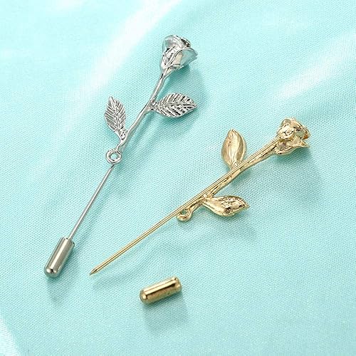 Miniatura 3 de Broche de solapa floral rosa para hombre, broche de broche para traje de esmoquin, accesorio de ramillete (dorado)