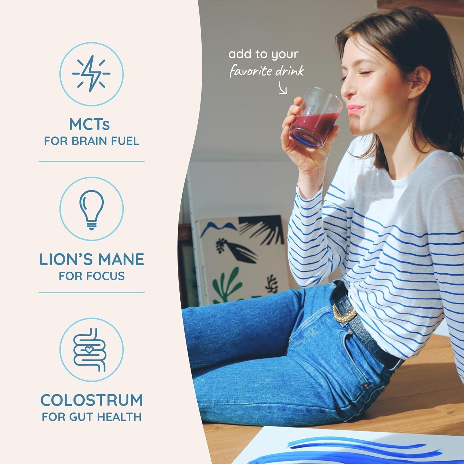 WONDERCOW Bovine Colostrum Superfood Creamer Supplement Powder w/Organic Lions Mane Mushroom & Coconut Milk Powder MCTs | Functional Sugar Free Keto Coffee, Smoothie & Drink Mix Unsweetened