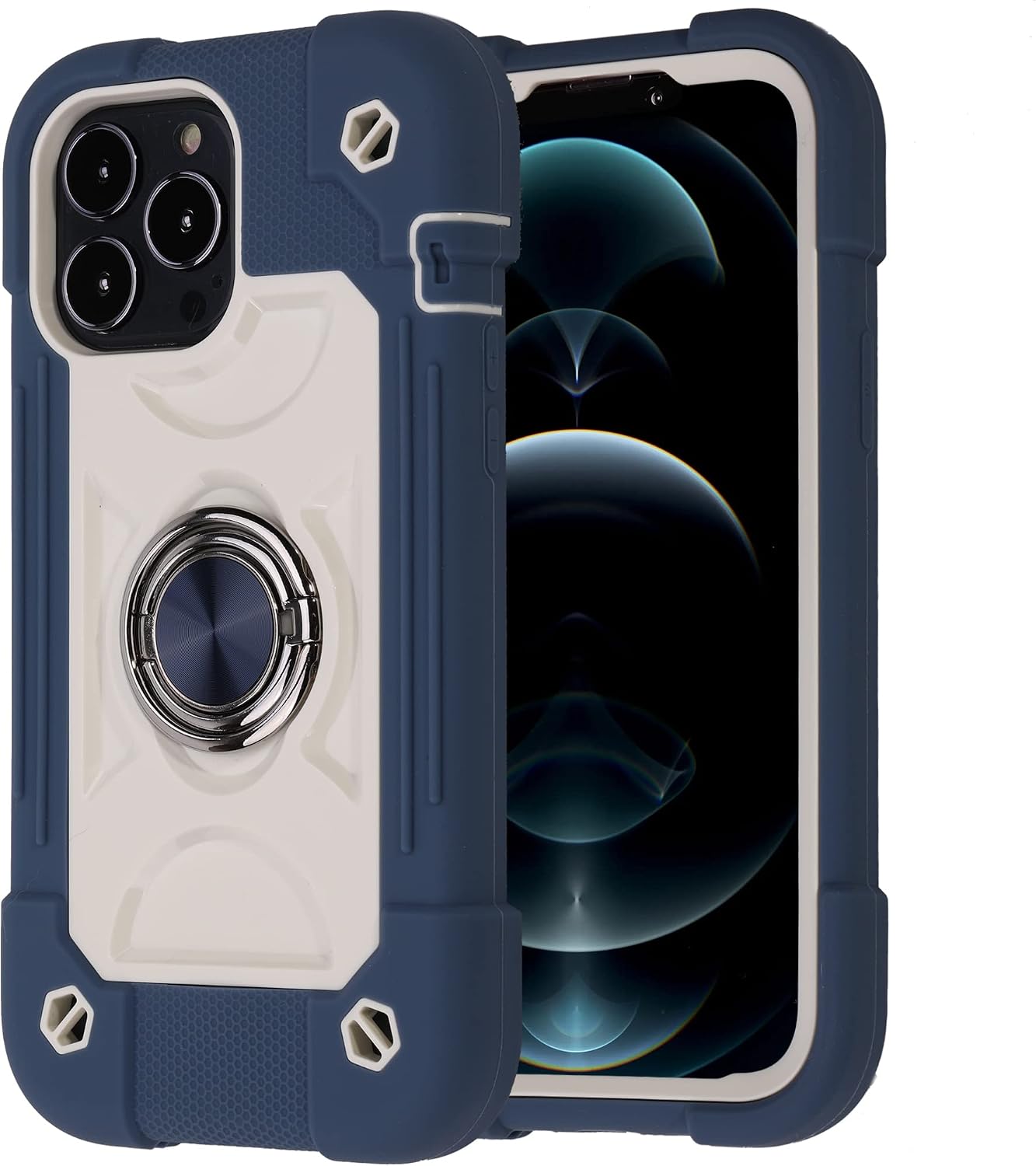 XBO Compatible for iPhone 13 pro max Case with Stand, Heavy-Duty Military Grade Shockproof Phone Cover with Adjustable Ring Kickstand for iPhone 6.7 2021 Accessories - Felicia Blue