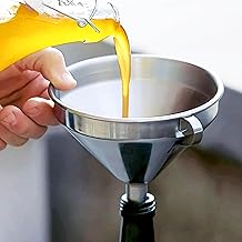 Stainless Steel Kitchen Funnel, Multi-Use Premium Metal Food-Grade Cooking Funnels with 2 Removable Strainer Filter for Liquid or Dry Ingredients, Oils, Spices, Powder & Cleaning Brush (4.1")