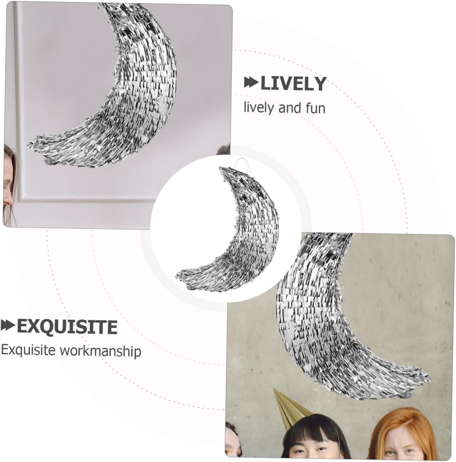 Silver Moon Shaped Party Pinata with Hollow Candy Holder Eye-catching Festival Decoration for Birthday Celebrations and Holiday Gatherings Large Pendant Prop for Fun Games and