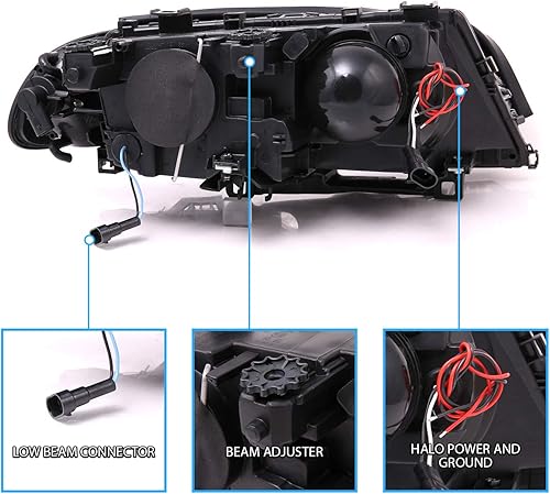 Miniatura 5 de AmeriLite Para 99-01 BMW Serie 3 E46 (M3) 2 puertas Coupé LED Halo Proyector Negro Faros delanteros con lámpara de esquina - Juego de pasajero y