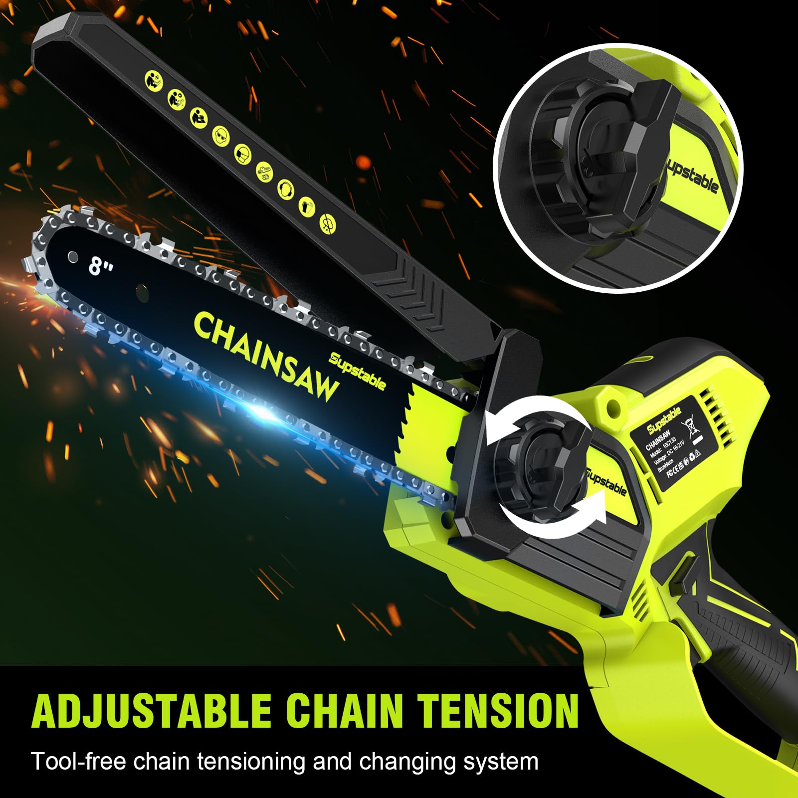 Supstable 6 inch mini-kettingzaag met accu, 2 x 4000 mAh Supstable 6 inch mini-kettingzaag met accu, 2 x 4000 mAh