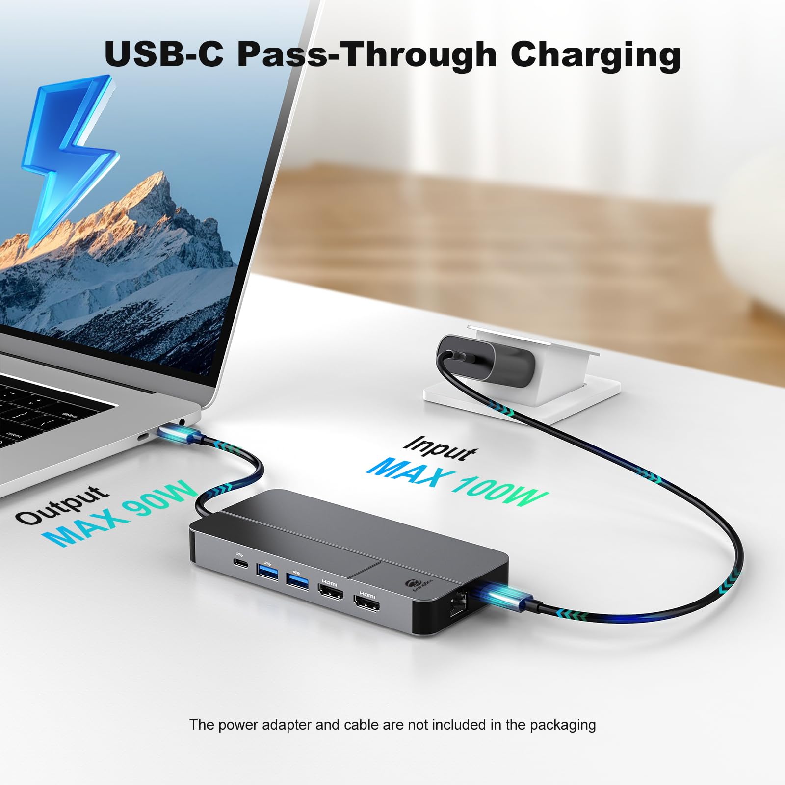 Docking station per MacBook, docking station per computer portatile, doppio monitor per MacOS, dock USB C 10 in 1 con 4 USB A/C, doppio HDMI 4K a 60Hz, 100W PD, 1Gbps LAN, SD/TF, audio