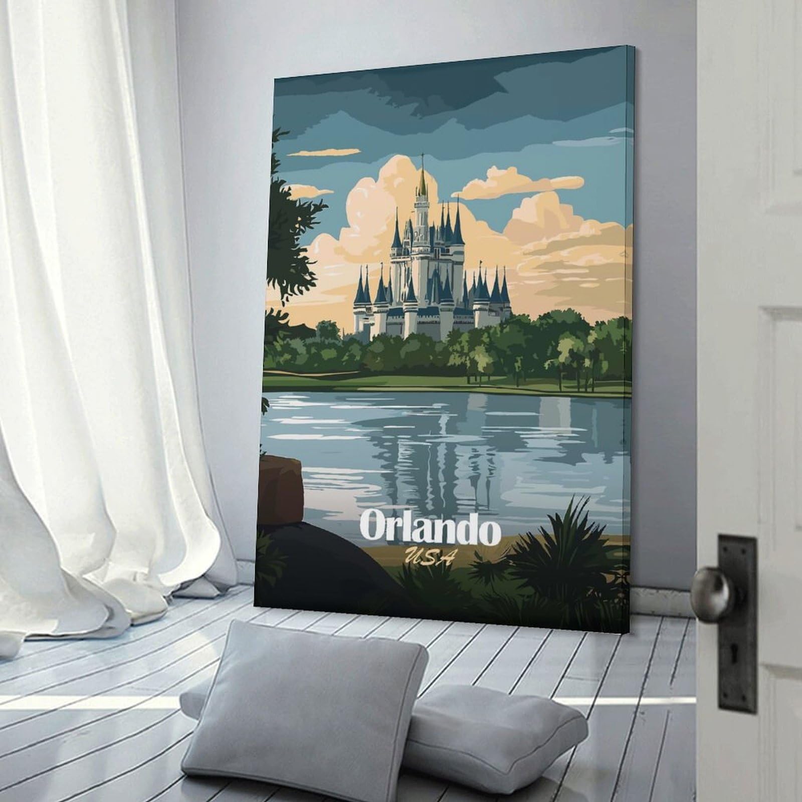 Junmoney Orlando Castle Landscape Room Decor Wall Art, 24x36inch(60x90cm), for Entrance Walls, Hall Decor Or Foyers, A Neat Decor Update for Hallways