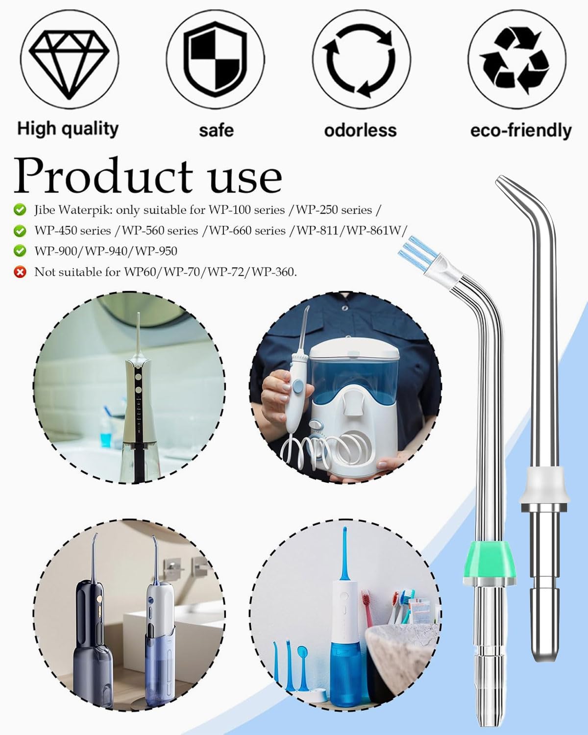 Set di 3 Punte di Ricambio per Idropulsore Dentale, Ugelli Compatibili con perWaterpi WP-100, WP-660 e Altri Modelli, Accessori per Irrigatori Orali, Spruzzo Acqua Dentario