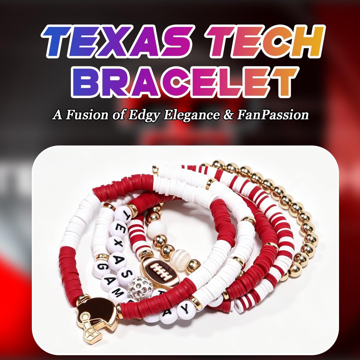AICase for Texas tech Merch Gifts Inspired Bracelets 5 Pcs Stackable