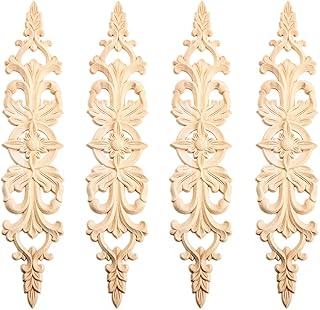 MUXSAM 4Pcs Long Wood-Carved Onlays Appliques for Furniture, Unpainted Wooden Carving Decals for Wall Cupboard Mirror Mantel Door Bed Cabinet Ceiling Dresser Refurbish Project(40x8cm/15.75"x3.15")