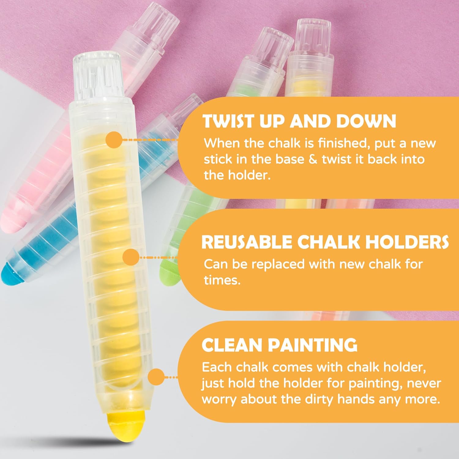 Dustless Chalk for Kids,Non-toxic 12 Colored Sidewalk Chalk With Holder for Kids, Washable Toddlers Chalks for Blackboard Drawing Writing 12 PACK