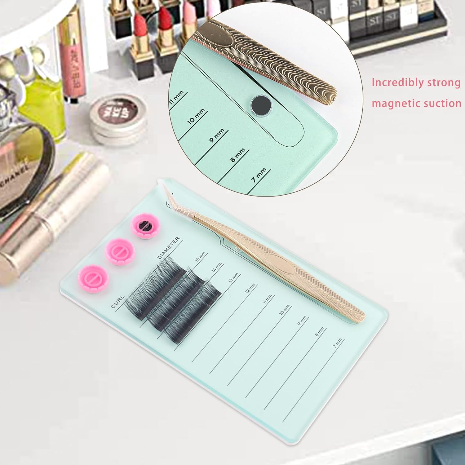 Premium Eyelash Extension Pallet Kit, Durable Grafting Lash Organizer Pad with Magnetic Tweezer Holder Lash Tray Gasket