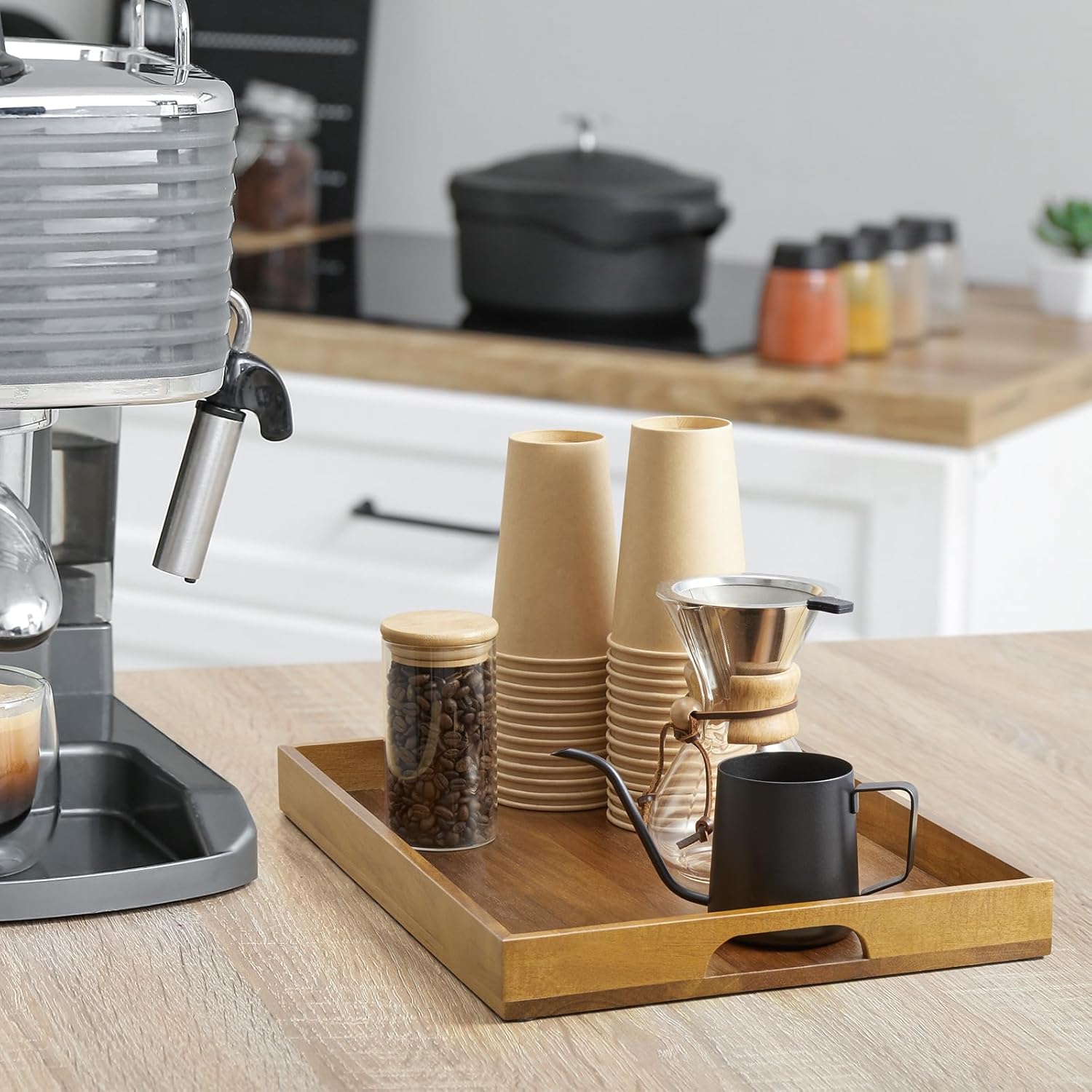 17 Inch Acacia Wood Serving Tray with Handles, Large Wooden Tray for Ottoman, Breakfast in Bed, Coffee Table, Dinner, Perfect for Living Room Bedroom Entryway and Kitchen - Image 7