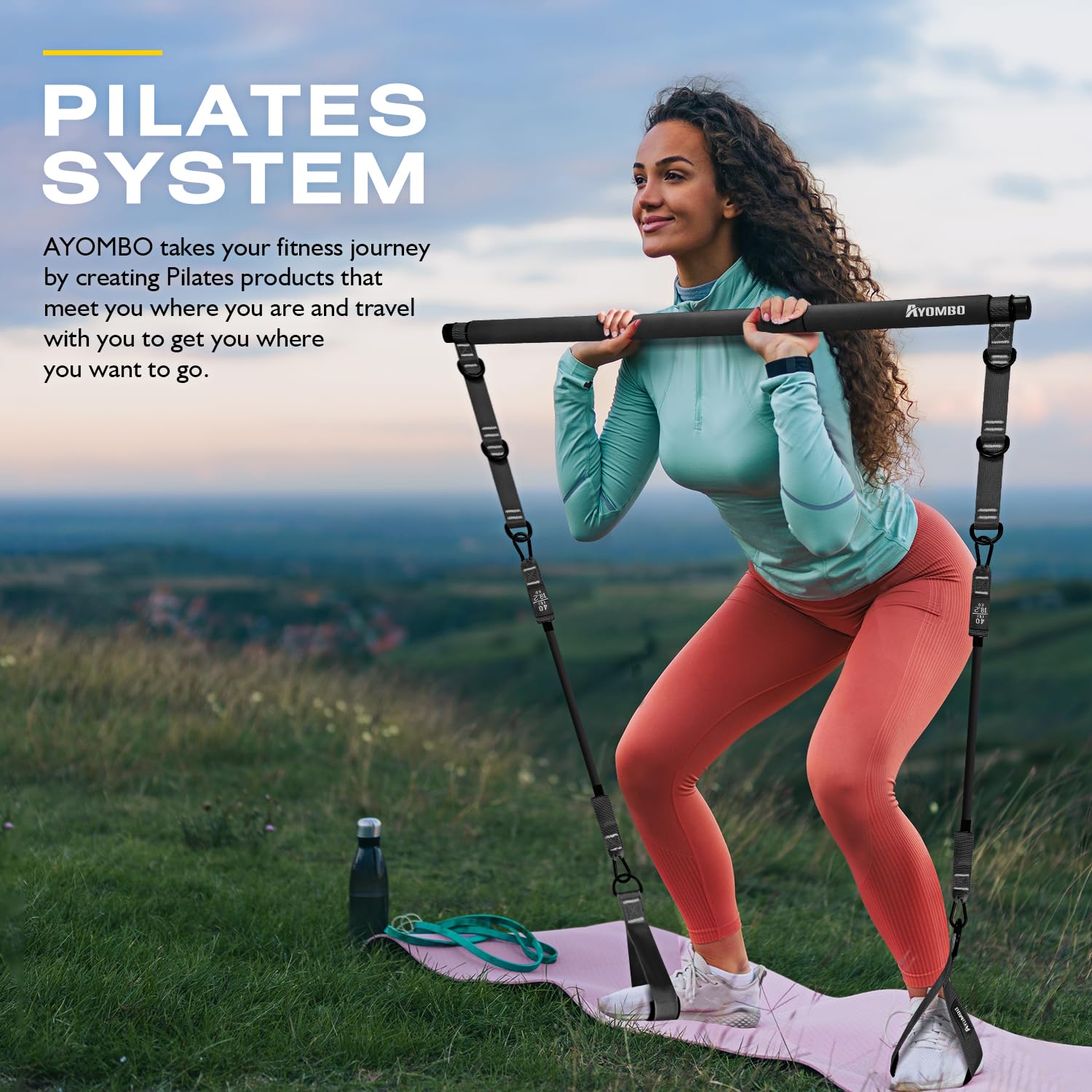 Equipo de pilates, kit de barra de pilates con bandas de resistencia para mujeres, equipo de entrenamiento en casa para piernas, cadera, cintura, brazo, equipo de ejercicio de sentadillas para
