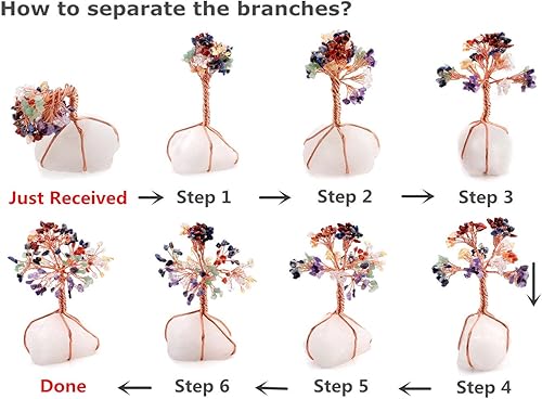 Miniatura 7 de Top Plaza Árbol de cristal curativo de amatista, decoración de escritorio de oficina, envuelto en cobre en base de cuarzo rosa natural, Feng Shui,