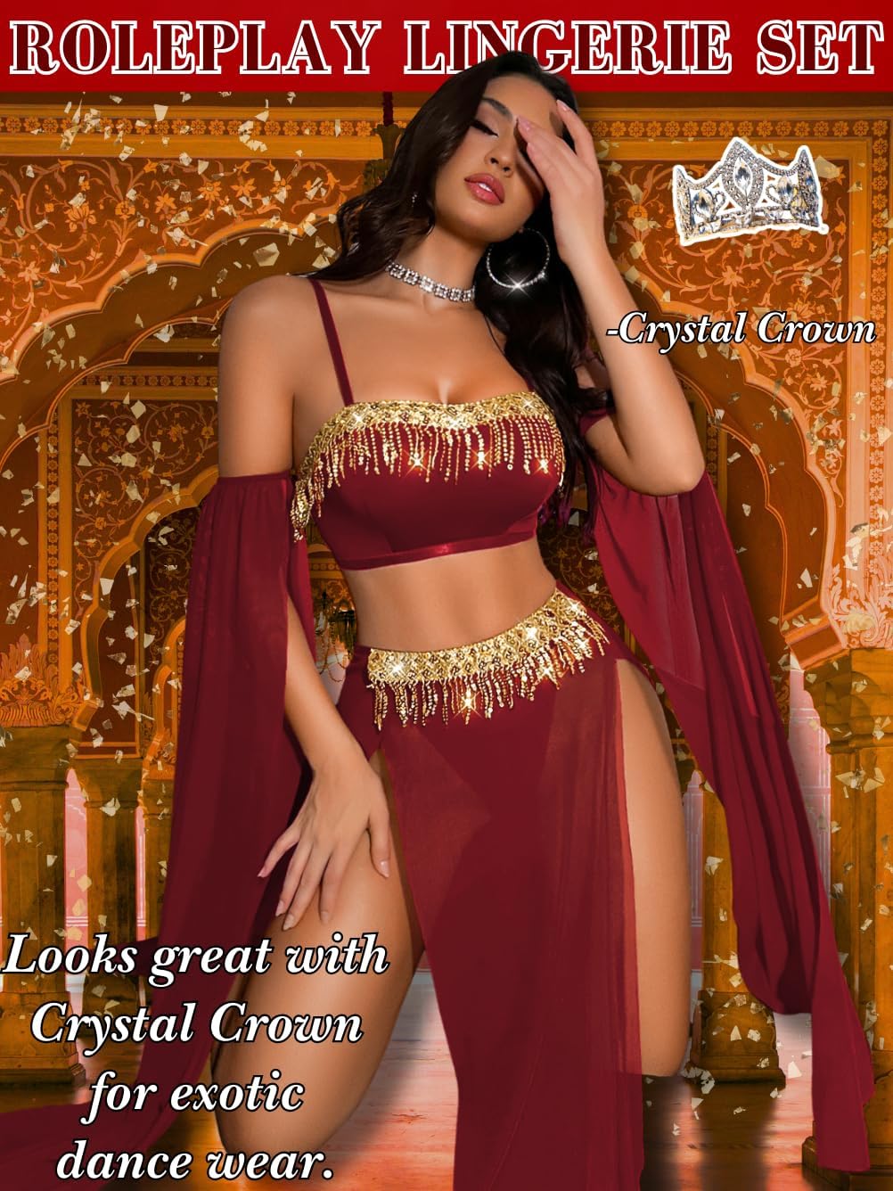 ShawGobow Exotic Wear Dancer Outfits,High Slit Skirt Sexy Lingerie For Women,Belly Dance Costume Cosplay Festival